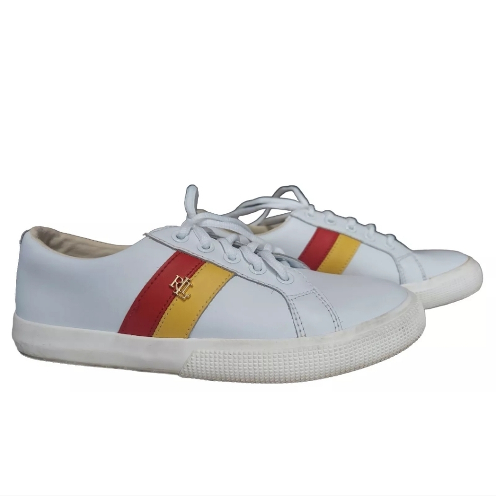 Lauren Ralph Lauren Janson II Action Leather Sneaker Rl White Yellow Green 6.5